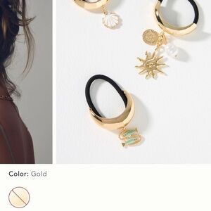 Anthropologie Gold Crescent Charm Hair Tie with Black Elastic